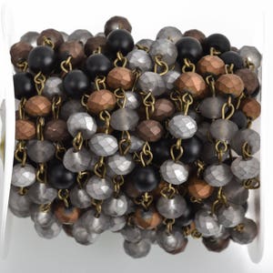 13 feet Matte Crystal Gemstone Rosary Chain, Bronze, 8mm, silver, gray, bronze, black howlite, fch0756b
