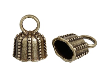 10 Bronze End Caps for Kumihimo Jewelry, Leather Cord End Connectors, Bails, Bead Caps, Fits 10mm x 6mm cord, fin0562