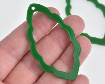 4 Charms de hojas abiertas de acrílico verde opaco cortados con láser de 2,5" lca0807a