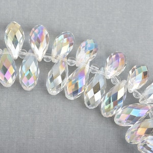 10 cuentas briolette de cristal AB con forma de lágrima, facetadas y perforadas en la parte superior, 20 x 10 mm, bgl0565