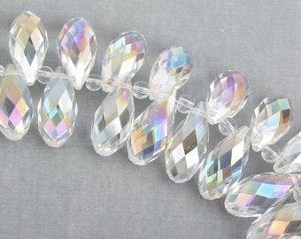 10 Crystal AB Teardrop Briolette Beads, faceted  top drilled  20x10mm bgl0565