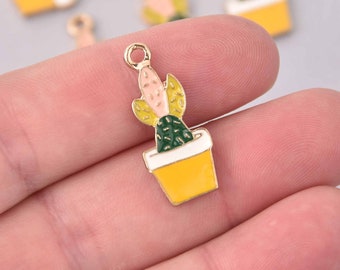 4 SUCCULENT CACTUS Charms, Enamel Floral Charms, Potted Plant Charms, chs7937