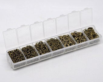 1 Box Mixed Antique Bronze Metal Open Jump Rings 4mm-9mm . 1510 PCs Assorted with Storage Box  jum0084