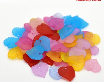 300 Small Frosted Acrylic LEAF Charm Charms, mixed colors . bac0109