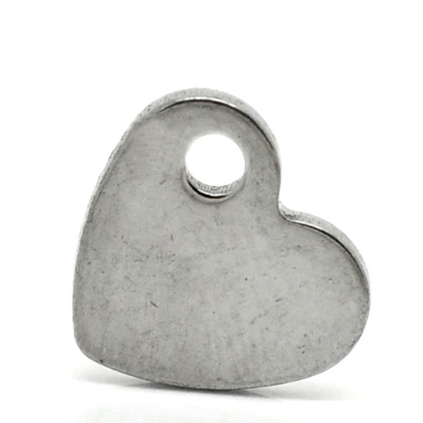 10 Stainless Steel Metal Stamping Blanks Charms, HEART shape, punched hole . 10x9mm  15 gauge  MSB0016a