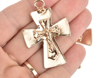 2 Gold Crucifix Cross Charms large 2" long, chs5220