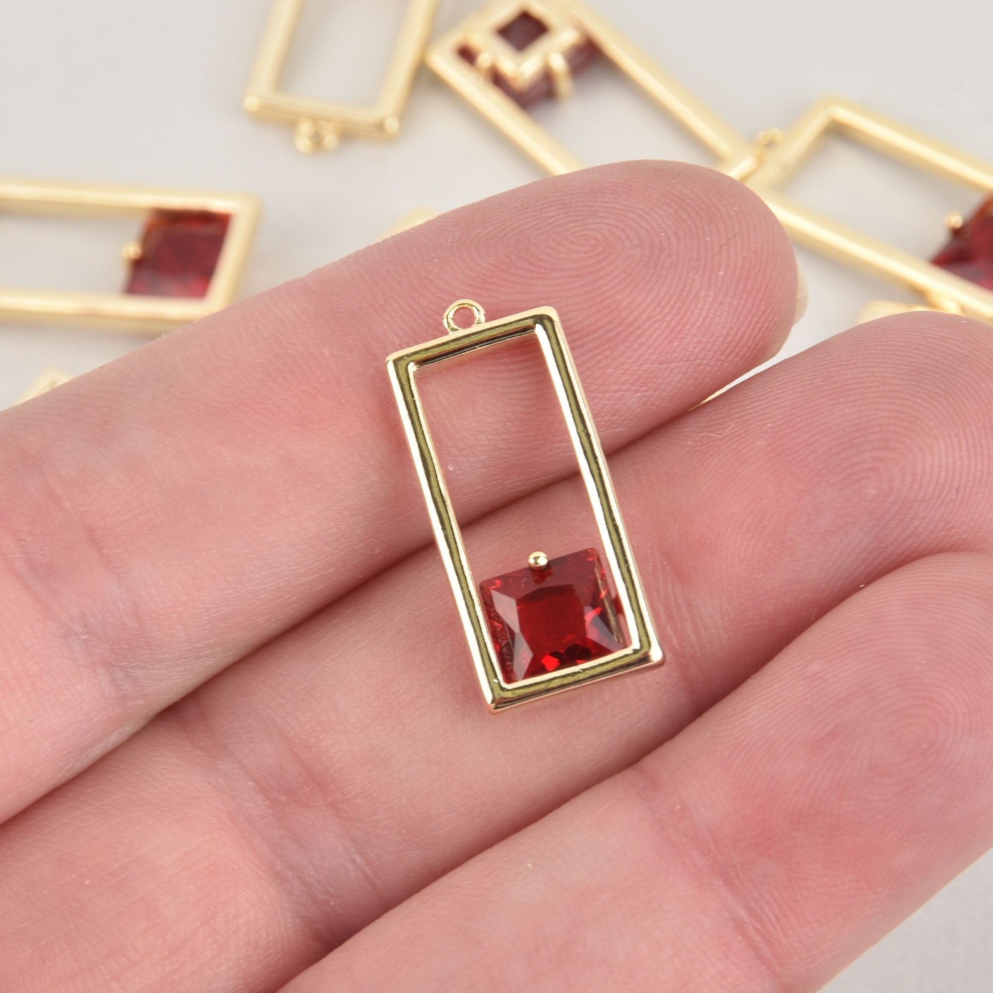 1 Red Crystal Charm, Gold Rectangle, CZ Cubic Zirconia, Chs6399 - Etsy