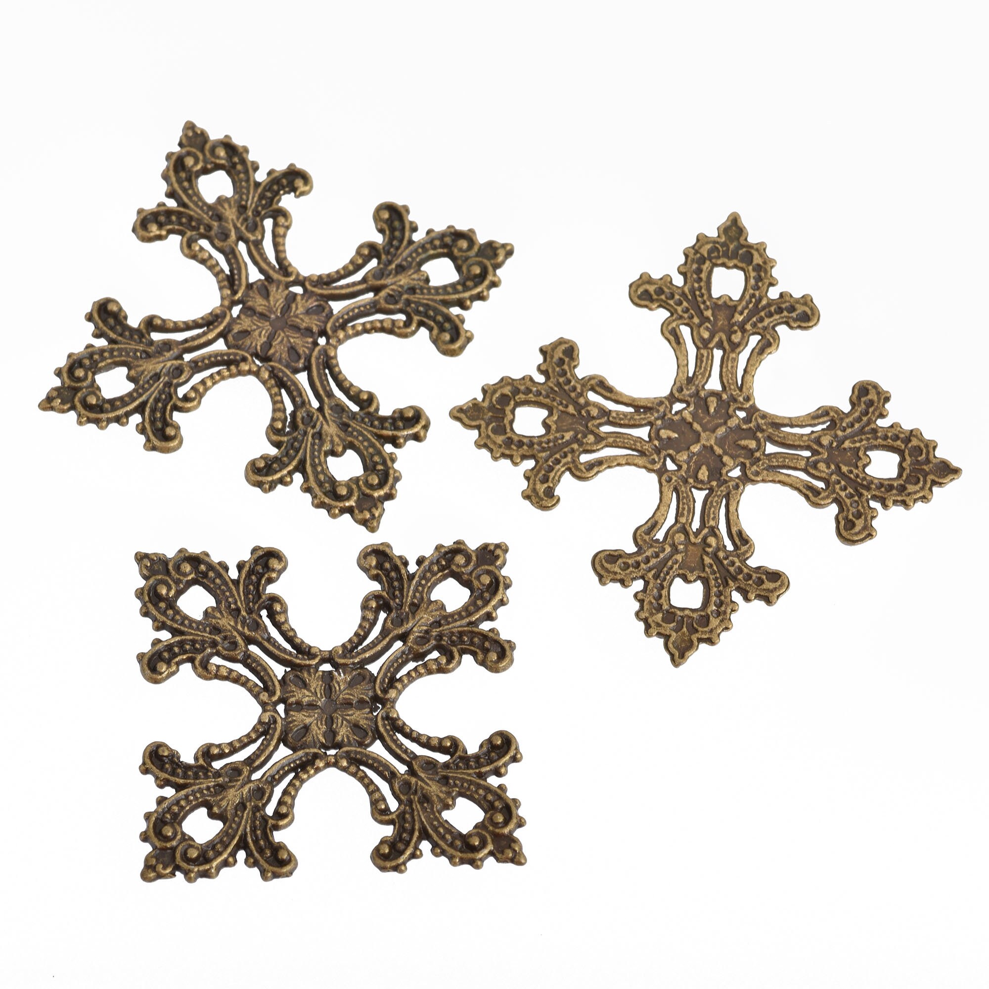 4 Bronze Maltese Cross Charms Filigree Metal 55mm chs4206