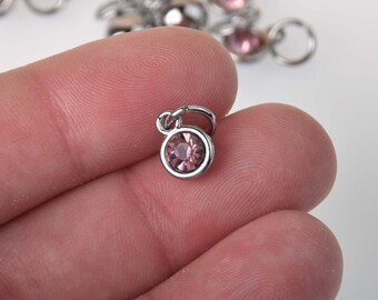 Crystal Dot Charms, June Birthstone, Silver Bezel, 7mm