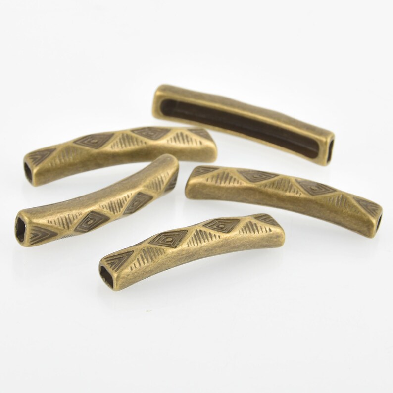 1-12 bme0539 Stamped Diamond Pattern 2 Bronze Tube Beads Curved Bracelet Bead