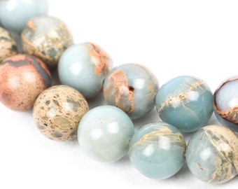 8mm AQUA TERRA JASPER Beads, Round Jasper Gemstone Beads, natural, blue green, tan, full strand gja0025