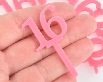 6 SWEET SIXTEEN Cupcake Toppers Number 16 Birthday Anniversary Party Picks, 2-1/8" long, Lca0741