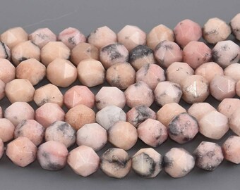 8mm Rhodonite Gemstone Beads, Pink Star Cut Round, 7.5" strand, gem0934
