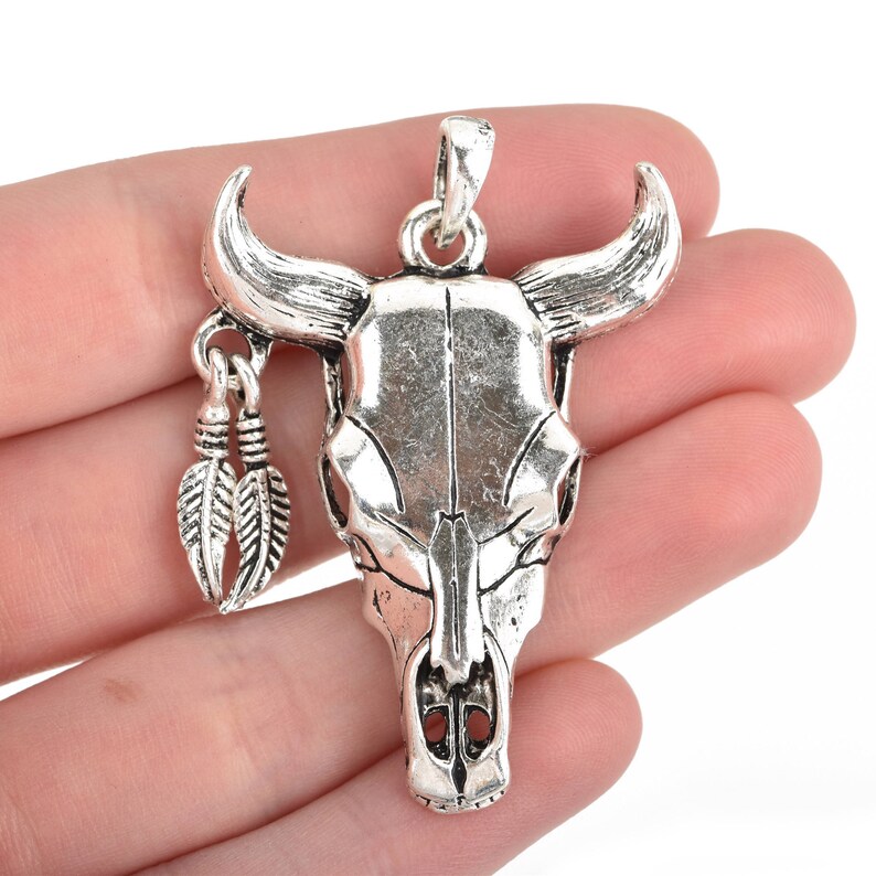 2 Silver Longhorn COW SKULL Charms or Pendants Bull Steer Etsy