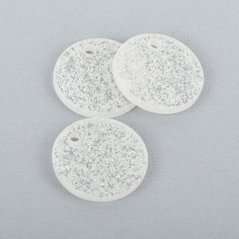 10 WHITE GLITTER Circle Charms Blanks 1 Laser Cut Acrylic Blanks Disc Lca0527