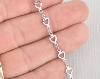 10 yards Silver Heart Charm Chain, stainless steel, fch1164b