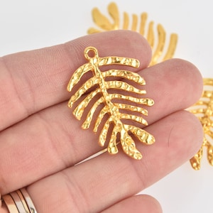 4 Monstera Leaf Charms, Gold Hammered Metal, 1.5&quot; long, chs6709