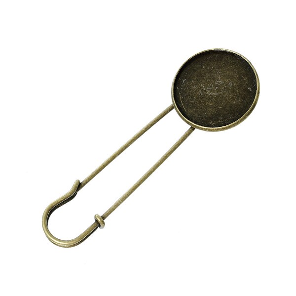 10 Bronze Metal Stick Pins, brooch pins, safety pins, fits 25mm (1") round cabochons, bezel tray, shawl scarf pins, fin0495