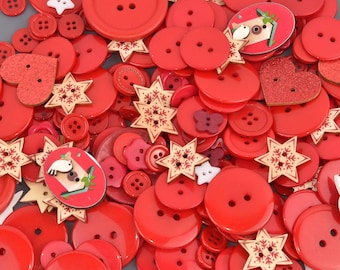 RED Buttons Mixed styles and sizes, 50 gram bag, but0308