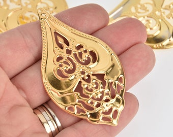 10 Large Gold Filigree Teardrop Charms, 2-3/4" chs7023