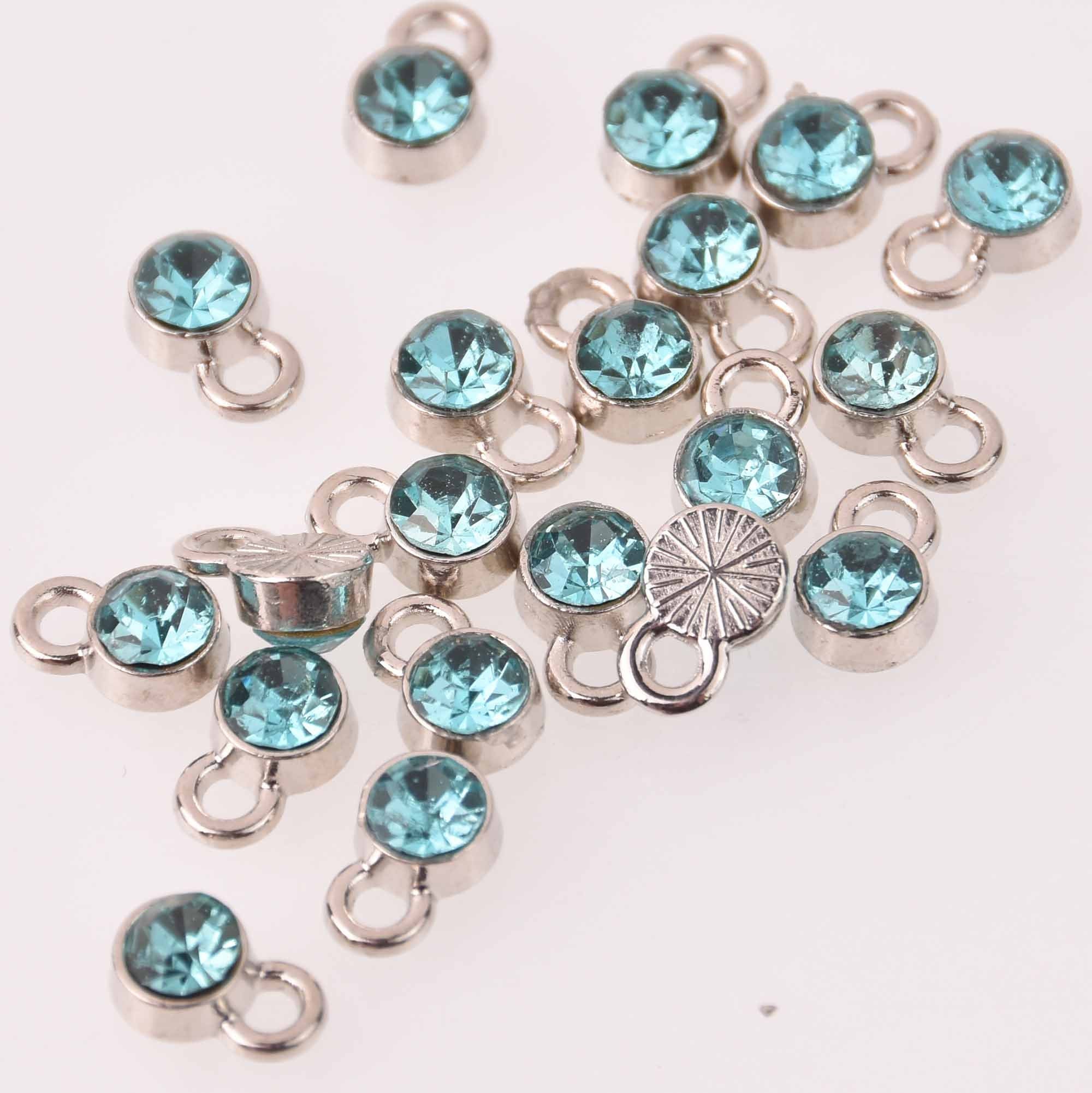 その他 charm shop AQUAMARINE BLUE Drop Charms 6mm Silver and Rhinestone Crystal Dot