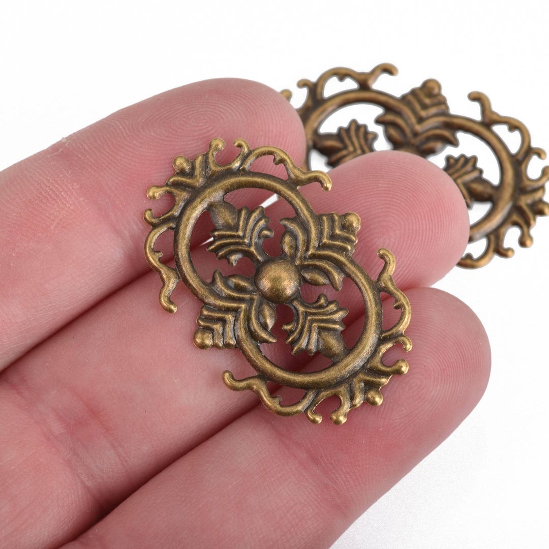 50 Bronze Metal Filigree Stamping Charms, Embellishment Findings, 13/8, Fil0080 Etsy