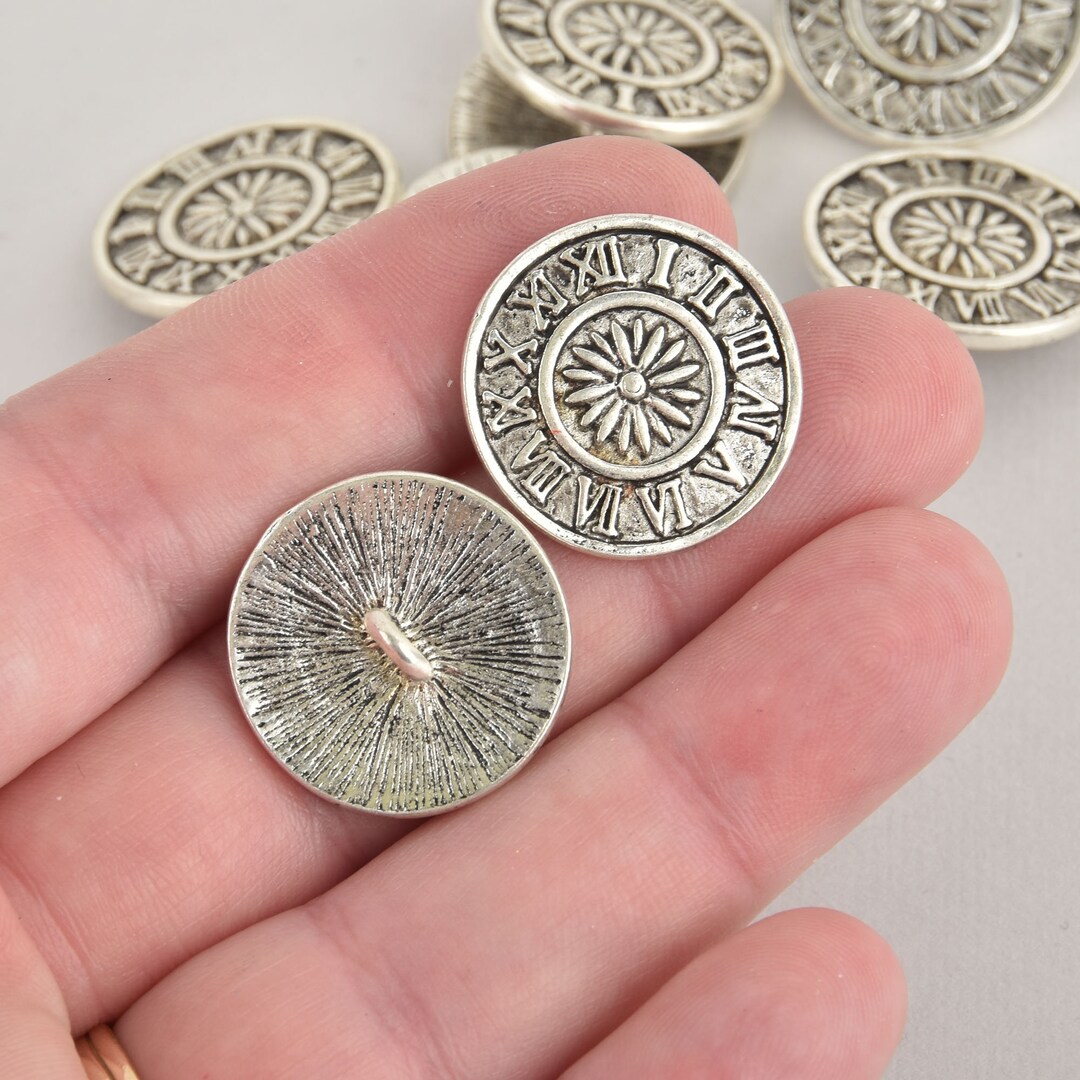 5 Silver Round Clock Buttons Metal Shank But0281 Etsy
