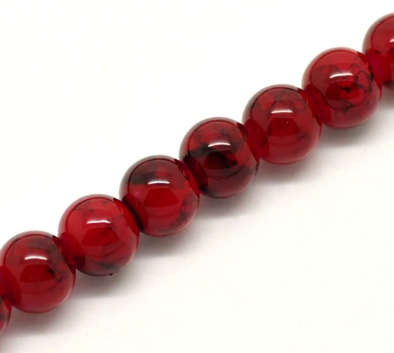 8mm Deep Red Glass Beads with Black Marbled Swirl Pattern Etsy