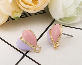 6 Heart Earring Blanks, Pink Purple Enamel, fin1204