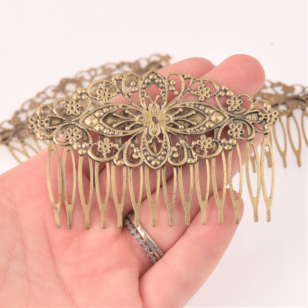 5 Bronze Hair Comb Blanks 3 Filigree Hair Barrette Etsy