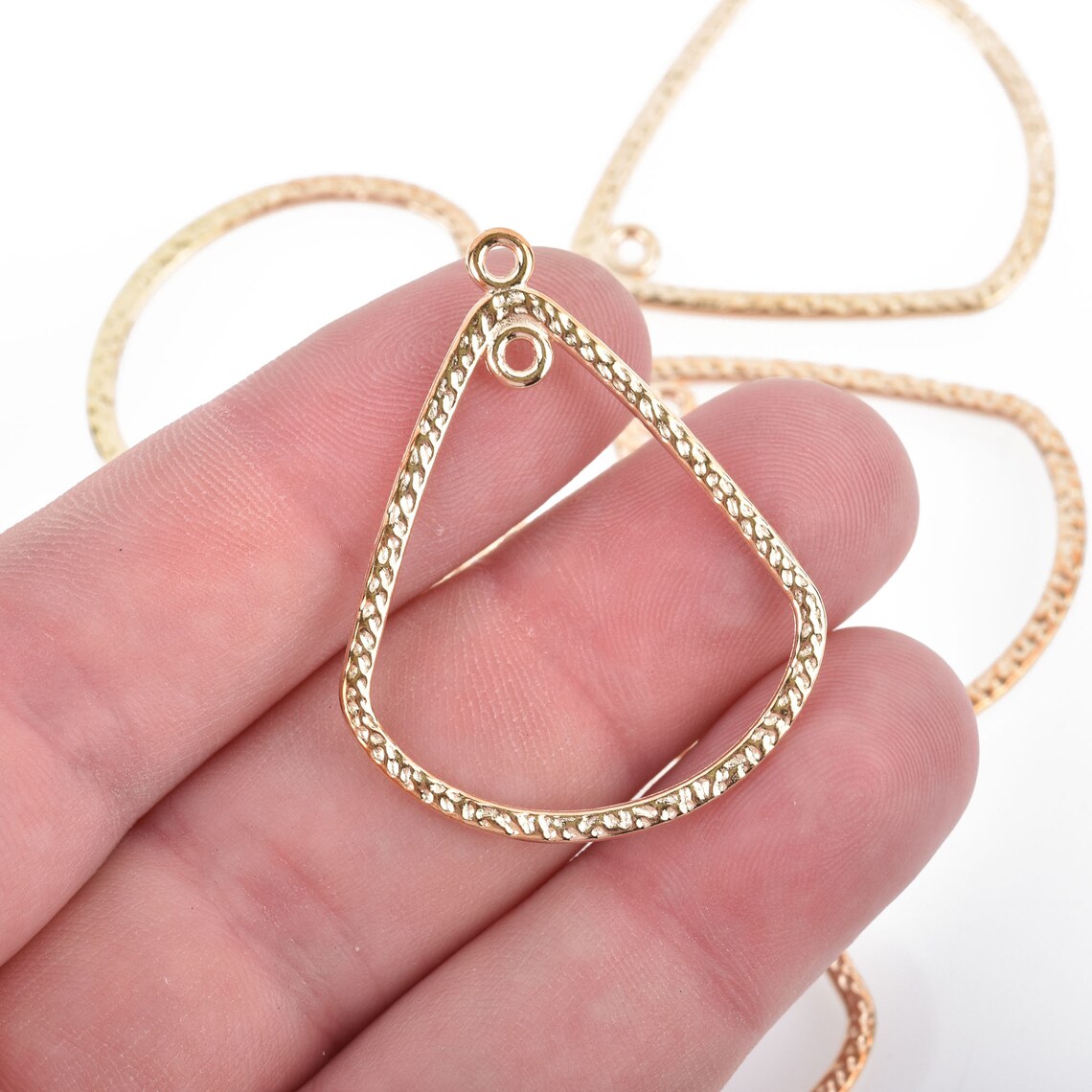 5 Distressed LIGHT GOLD Open TEARDROP Pendant Charms 39mm Etsy