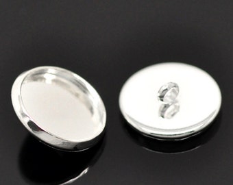10 Bright Silver Plated Round Circle CABOCHON Setting Bezel Frame Shank Button Covers (fits 12mm cabs)  but0232