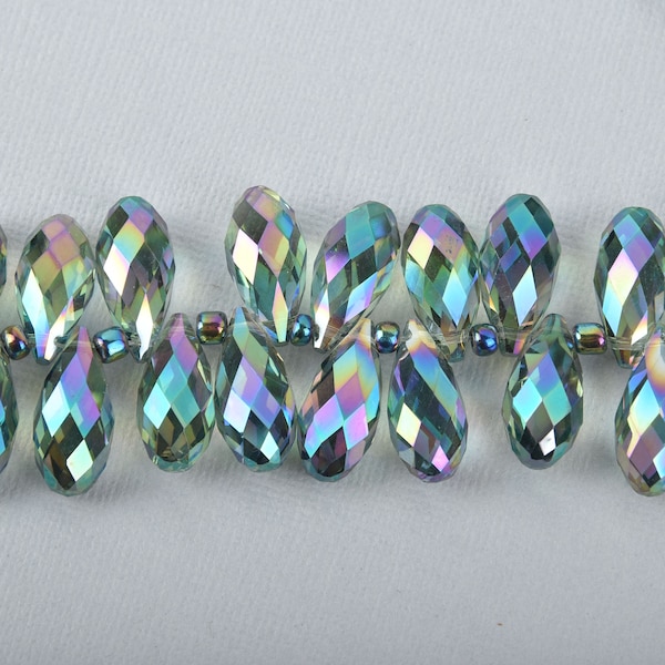 10 Crystal NORTHERN LIGHTS AB Teardrop Briolette Beads, faceted top drilled  20mm  bgl0574