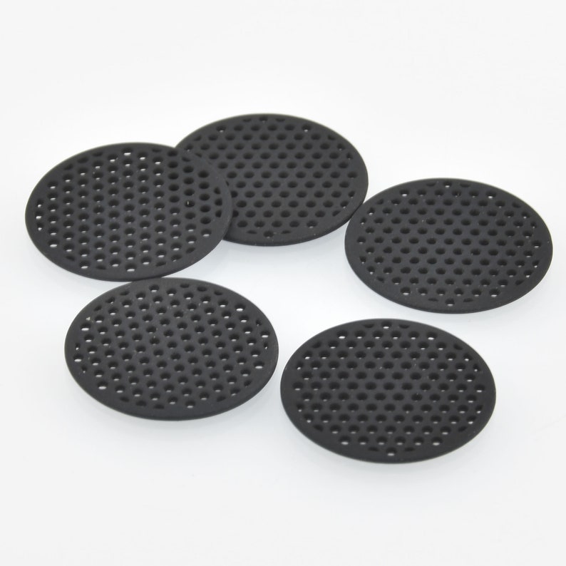 chs5870 10 BLACK Flat Round Charms Perforated Filigree Findings 25mm