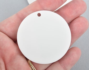 10 WHITE Acrylic 2" Circle Charms, opaque acrylic blanks round drop charms Lca0491