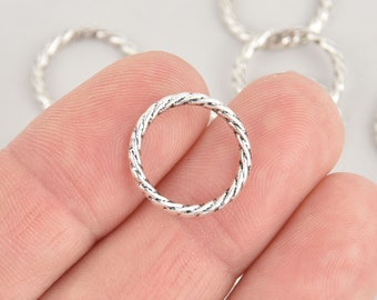15 Silver TWISTED ROPE CIRCLE Charms, Connector Rings, 16mm diameter chs6612