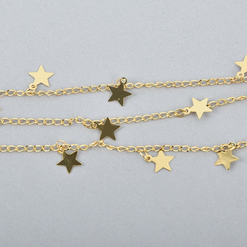 Star Chain Design 1 Yard GOLD STAR Chain, Metal Sequin Chain, Brass Chain, 8mm Flat Star ...