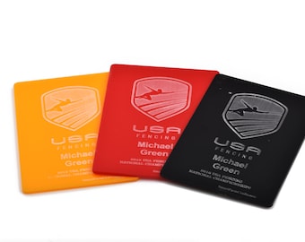 Fencing Referee Card Pack, personalized set of yellow, red, and black acrylic, custom engraved with your design, Lca0431