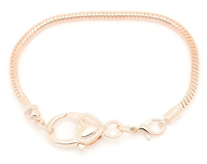 3 Rose Gold Snake Chain Bracelets With Fancy Heart Lobster Etsy