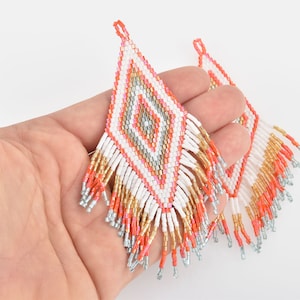 1 Beaded Fringe Tassel Pendant, Miyuki Delica Seed Beads, Diamond Design, 4.75&quot; long, chs6351