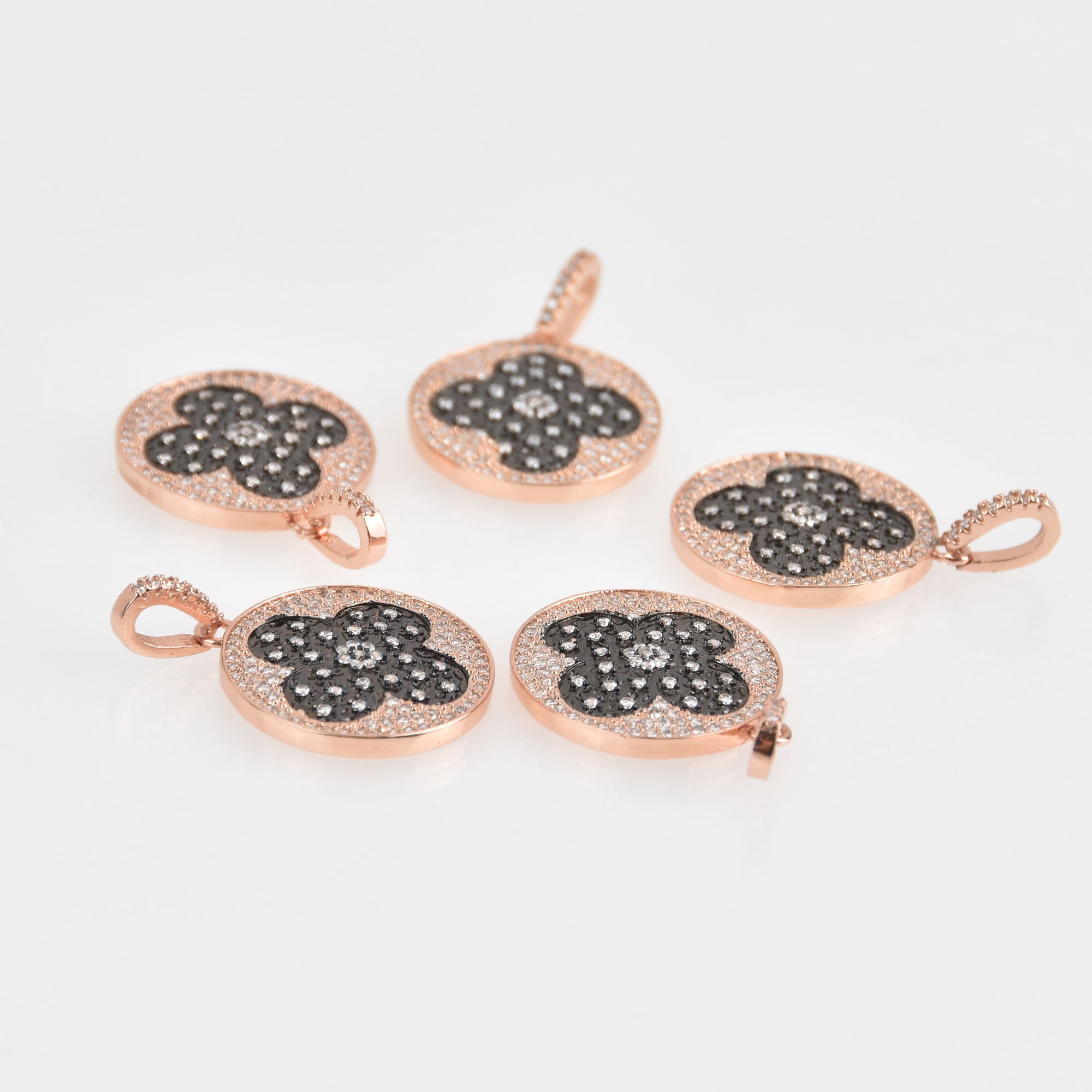 Rose Gold Clover Charm, Micro Pave CZ Crystals, 20mm
