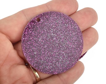 10 MAGENTA PINK GLITTER Circle Keychain Blanks 2" Laser Cut Acrylic Blanks Disc Lca0549