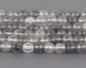 6mm Gray Quartz Gemstone Beads, Round Faceted, 15.5" strand, gem0920