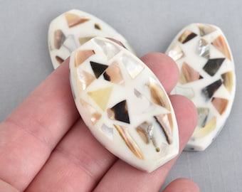 2 Oval Shell Resin Pendant Charms Terrazzo Beads 2" long chs4516