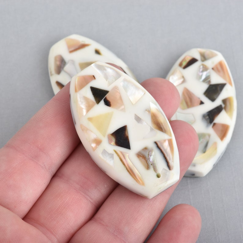 2 Oval Shell Resin Pendant Charms Terrazzo Beads 2 long chs4516 image 1