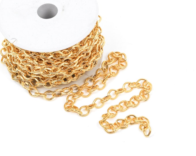 1 Yard Bright Gold Plated Cable Chain, Diamond Links Are 10x8mm