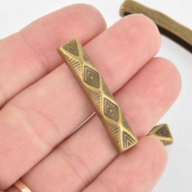 1-12 bme0539 Stamped Diamond Pattern 2 Bronze Tube Beads Curved Bracelet Bead