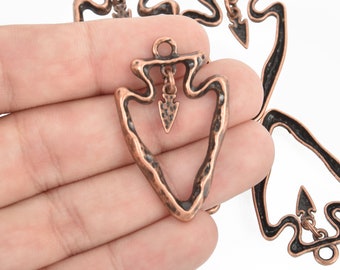 2 Distressed COPPER ARROWHEAD Pendant Charms 41x26mm chs4685