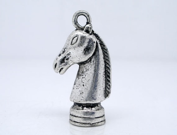 4 Silver Tone 3D CHESS KNIGHT Horse Charms Pendant Findings 27mm chs0071