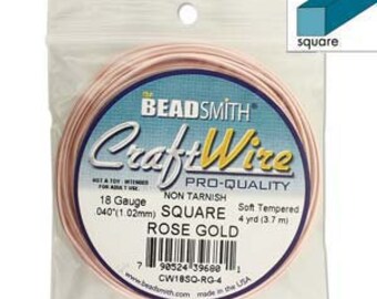 18ga Square Wire, Rose Gold Craft Wire, 4 yards (12 feet), wir0106